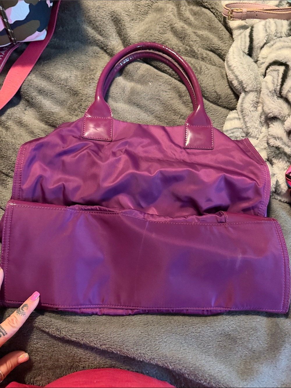 Tory Burch Magenta Nylon Tote with Glossy Logo - Picture 2 of 5